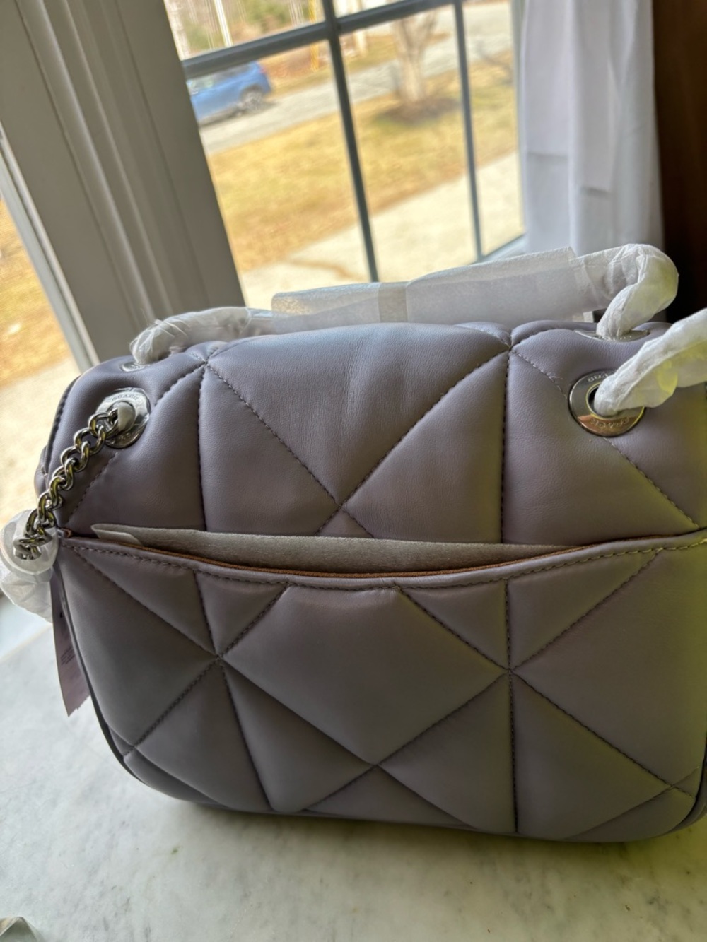 Coach Quilted Shoulder Bag in Lavender Purple with Silver Hardware - Picture 6 of 13